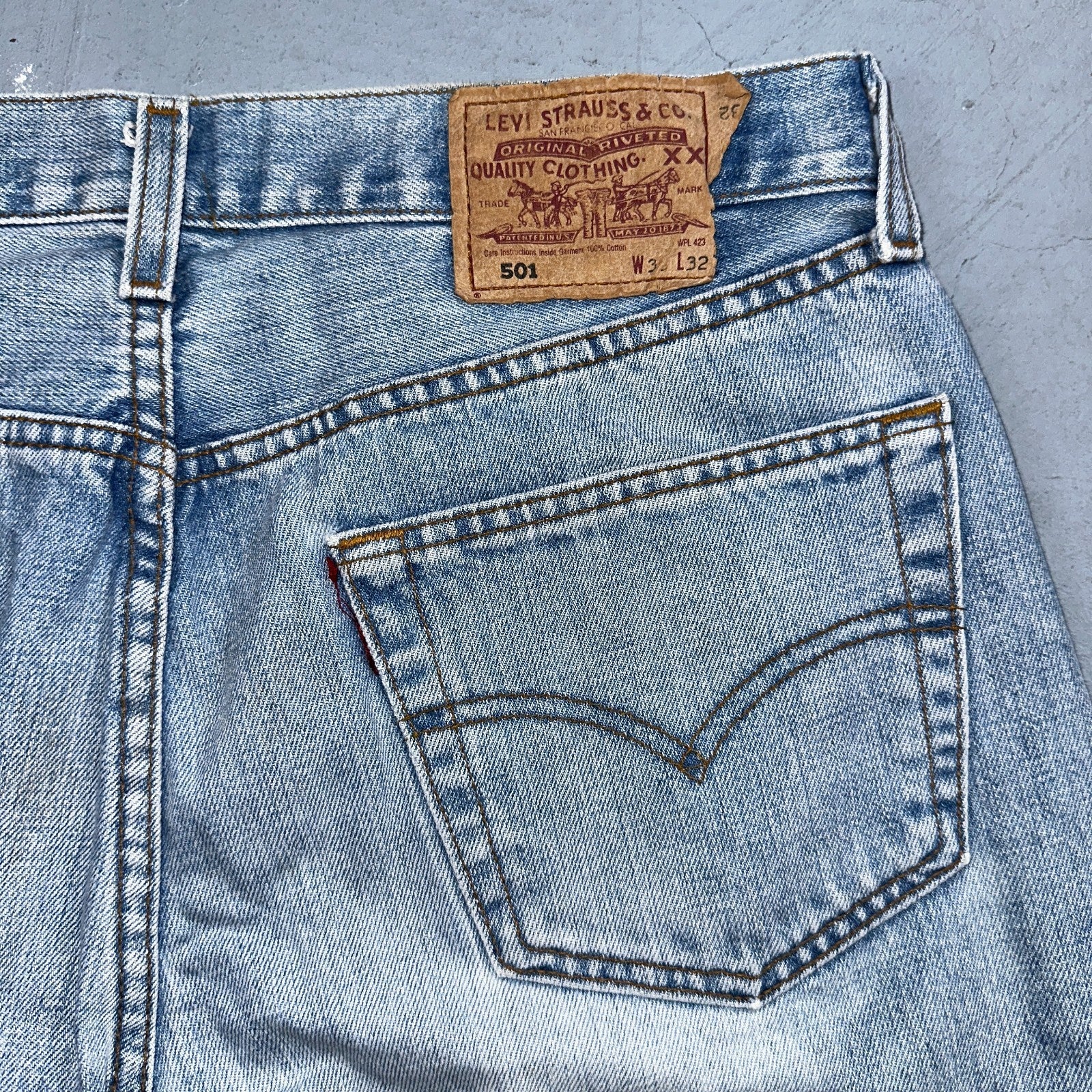 Levis 501 Vintage 90s Poland Straight Leg Jeans Blue Light Wash 36x32 Act 34x31