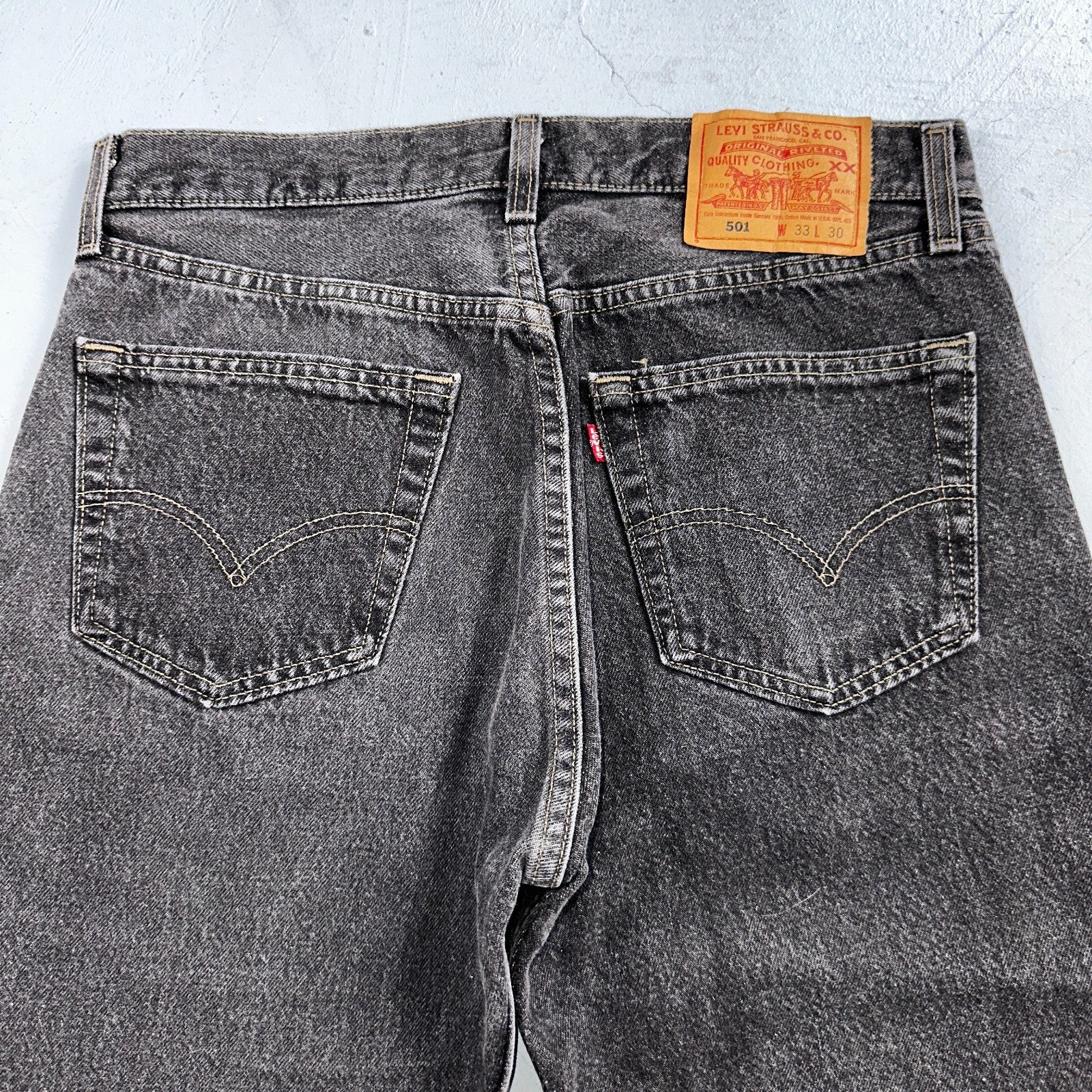 Levis 501 Vintage 90s USA XX Straight Leg Jeans Black Light Wash 33x30 Act 30x29