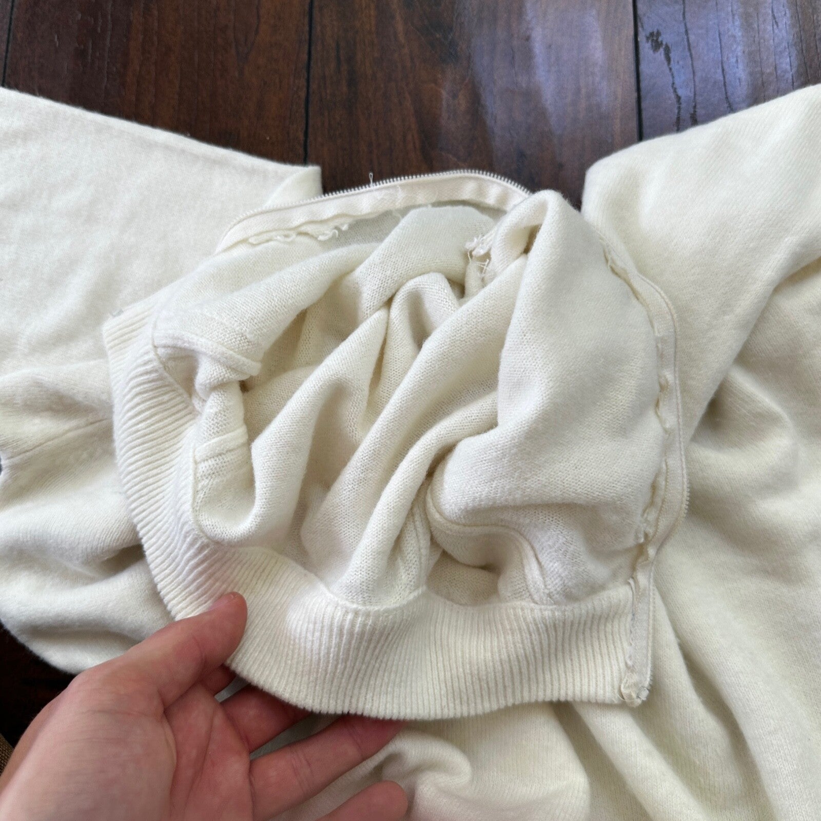 Vintage USA Rockabilly Womens White Sweater Zip 60s 70s Top Basic Sanforized