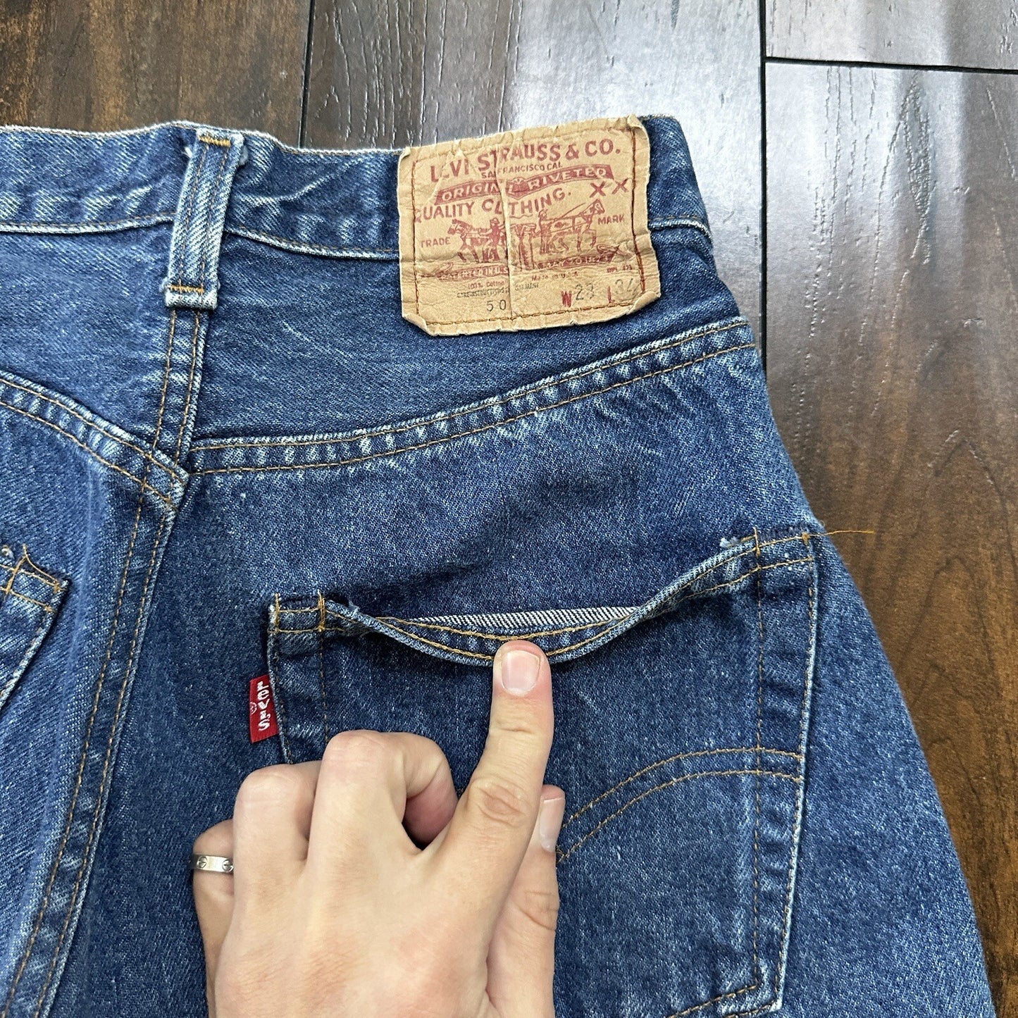 Levis Vintage 80s Redline Selvedge USA 501 XX Jeans 66 70s Dark 28x34 Act 24x25