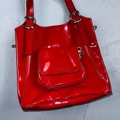 Ted Baker Red Patent Leather Quilted Large Stitch Tote Bag Purse Statement Y2K