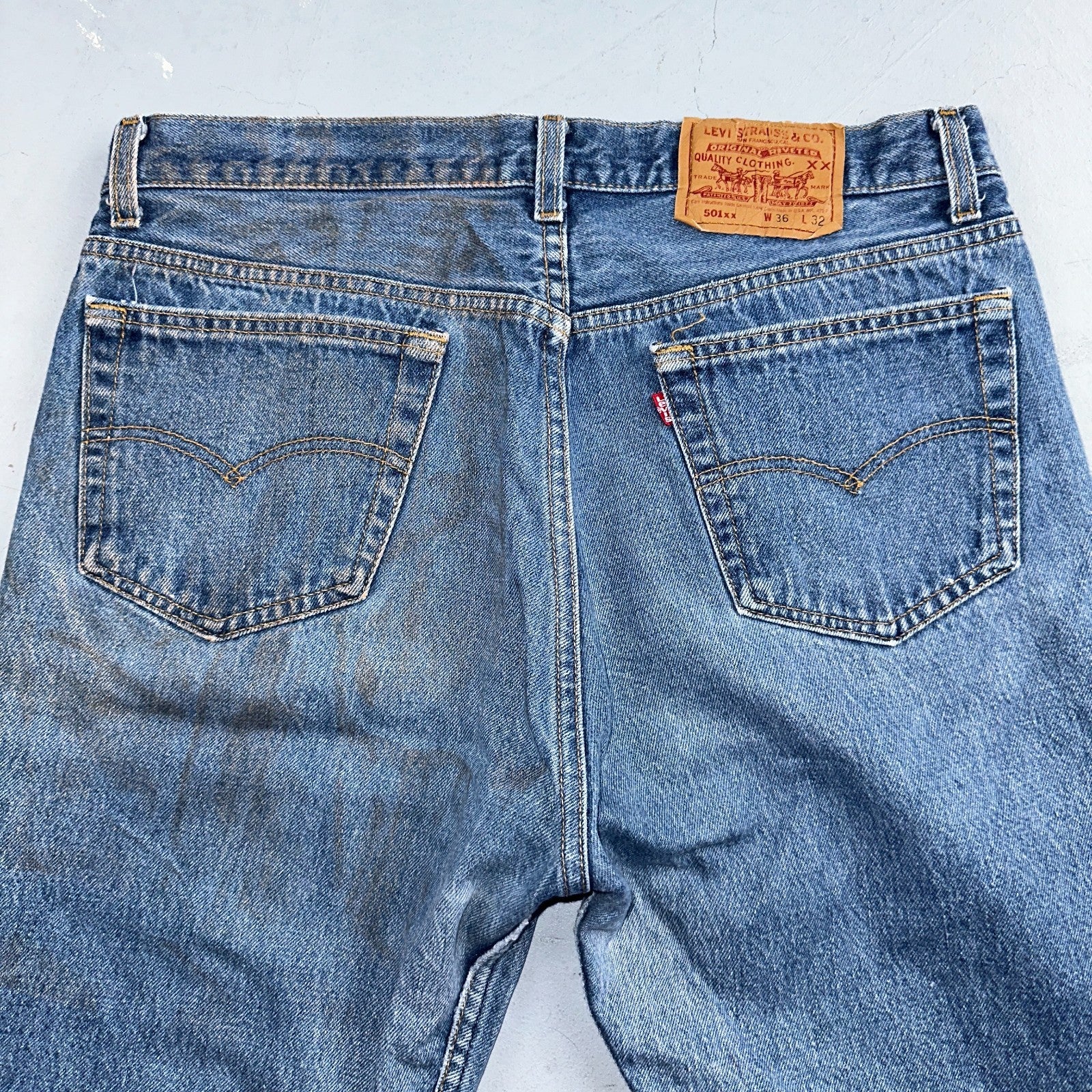 Levis 501 Vintage 90s USA XX Straight Leg Jeans Blue Med Wash 36x32 Act 32x28