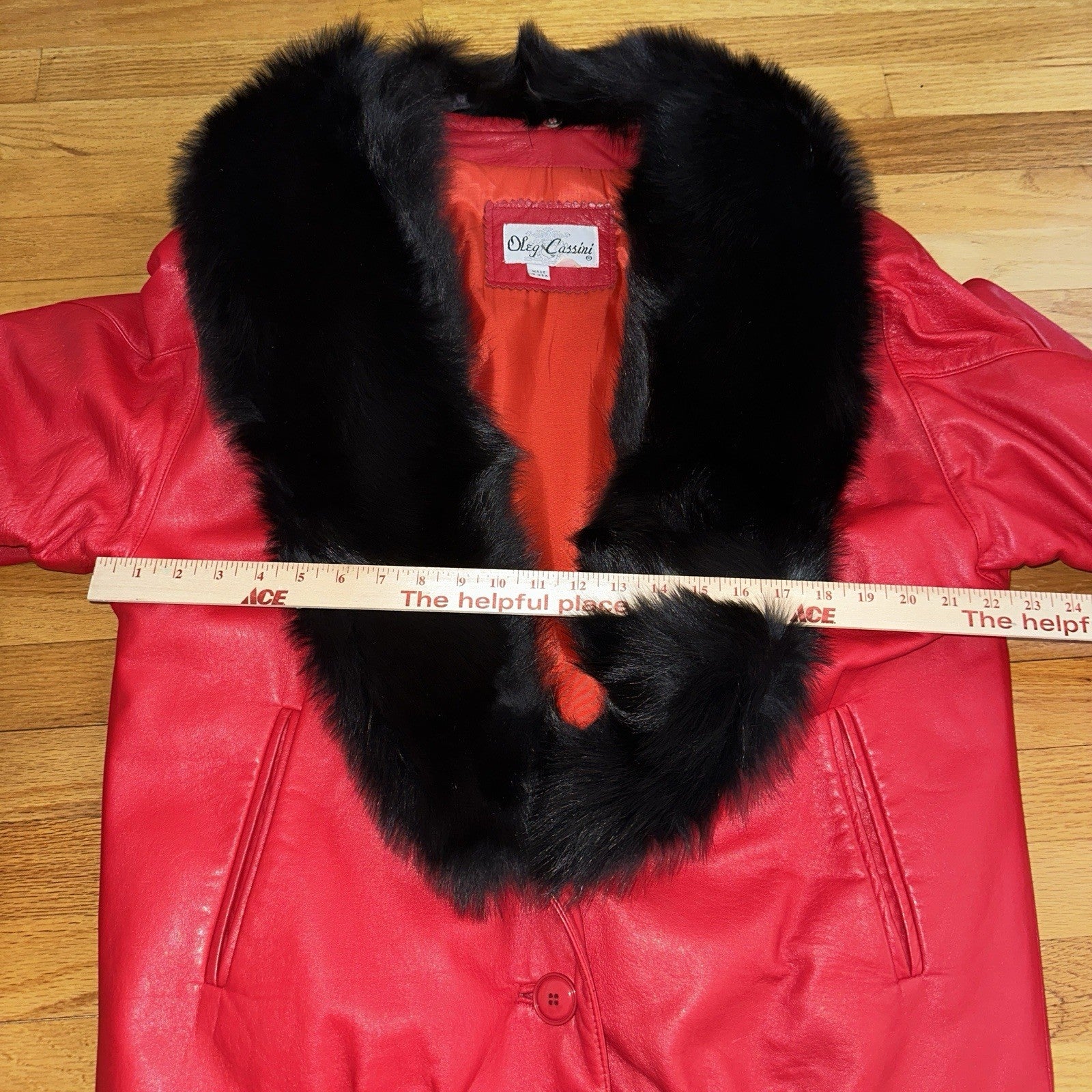 VTG Oleg Cassini Genuine Leather Blazer Fur Jacket Red Womens M 70s 80s Rare