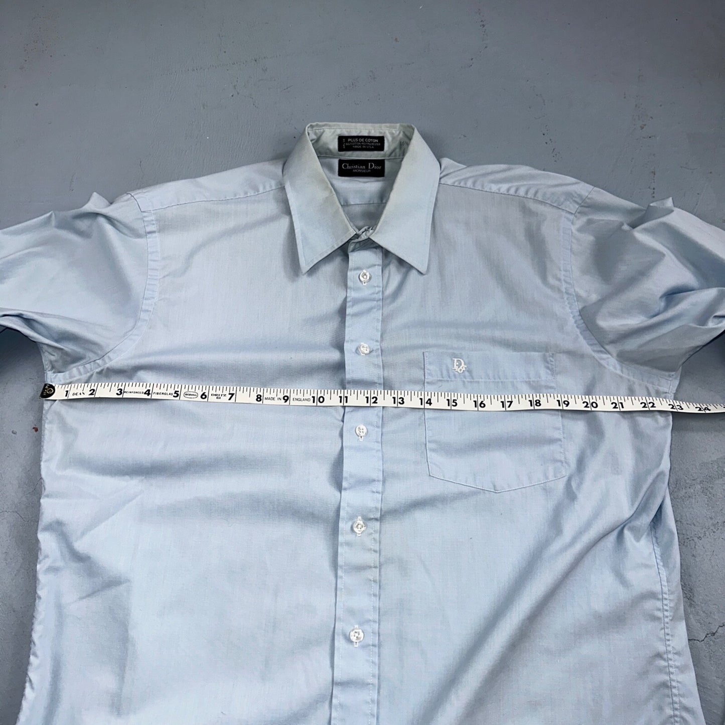 Christian Dior Vintage Men's 16.6 Monsieur Button Down Dress Shirt Blue