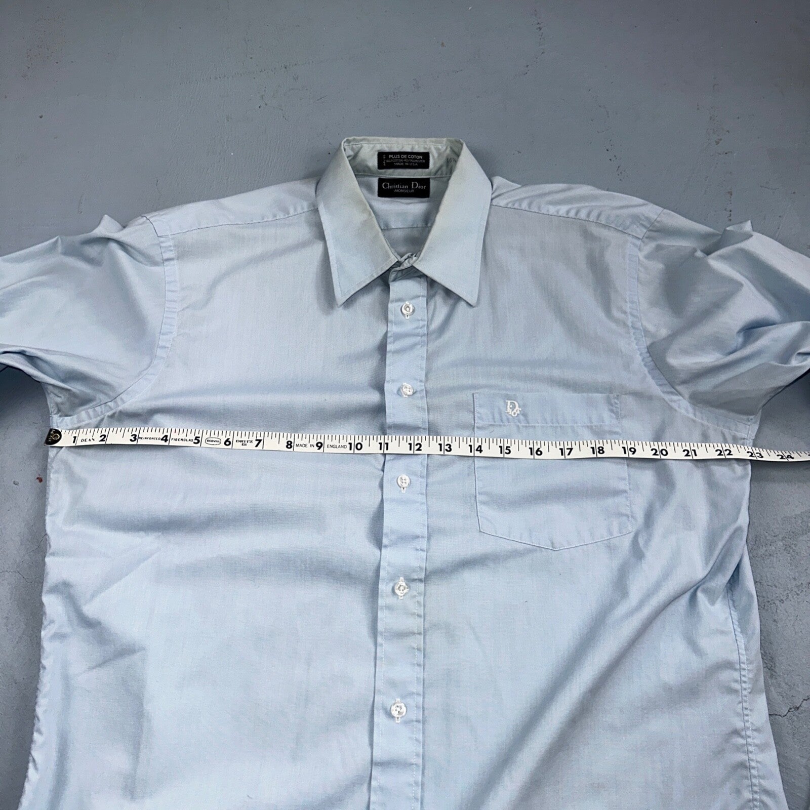 Christian Dior Vintage Men's 16.6 Monsieur Button Down Dress Shirt Blue