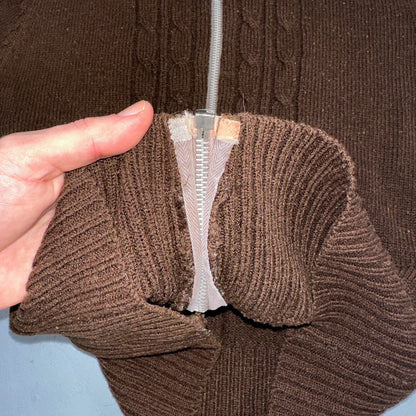 Vtg 70s Sears JR Hoodie Chunky Zip Up Sweater Brown Women's L 1970s Junior