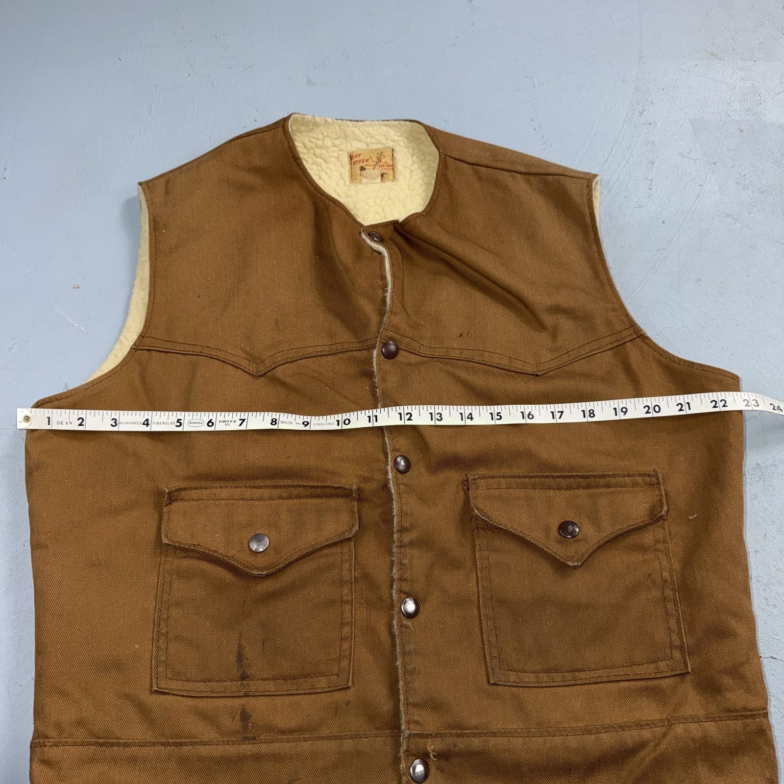 VTG Bay River of San Jose California Sherpa Lined Vest Mens USA Western Cowboy