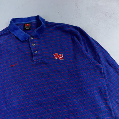 Nike VTG 90s Kansas University Polo T Shirt L Team Long Sleeve Striped Jayhawks