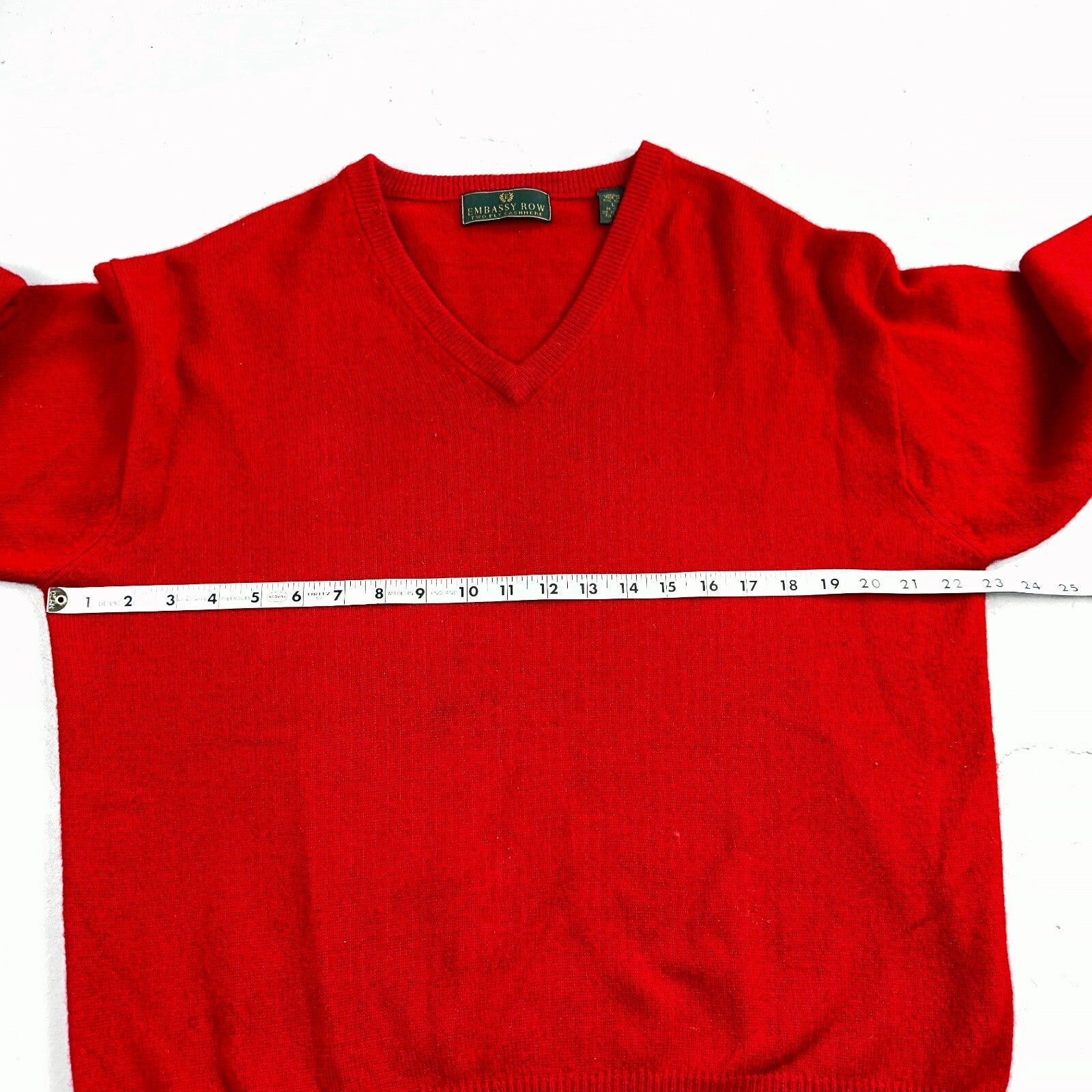 Embassy Row Sweater Men's L Red Cashmere Wool Knit V Neck Pullover