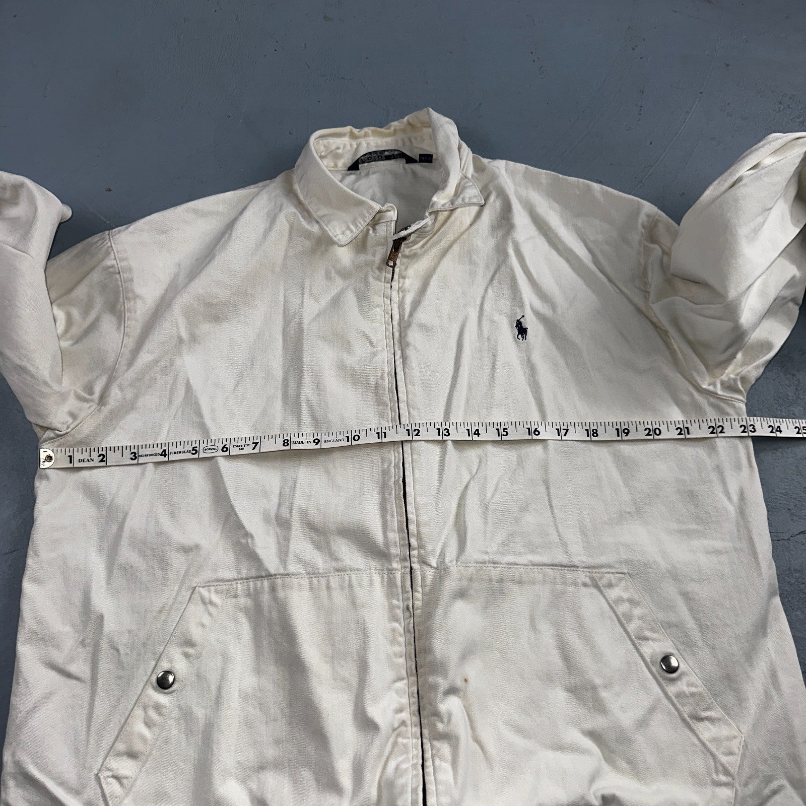 Vintage Polo Ralph Lauren Harrington Jacket White Cotton Size M USA Crop Fit