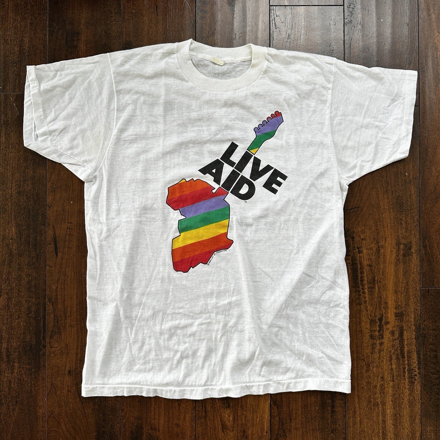 Vintage 1985 Live Aid T Shirt White Queen Freddie Mercury Saves Lives 80s