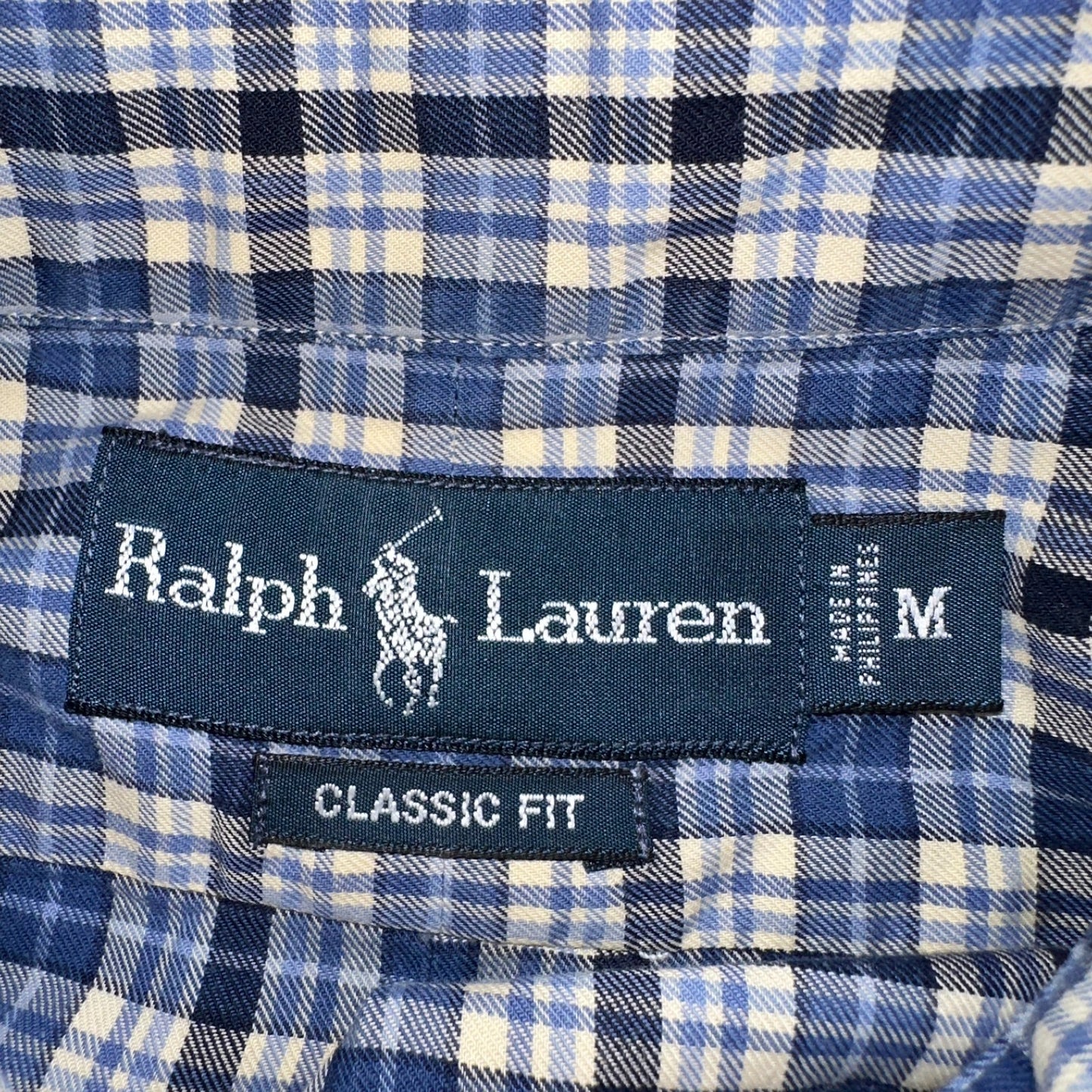 Ralph Lauren Button Up Shirt Men’s M Blue White Checker Plaid Long Sleeves