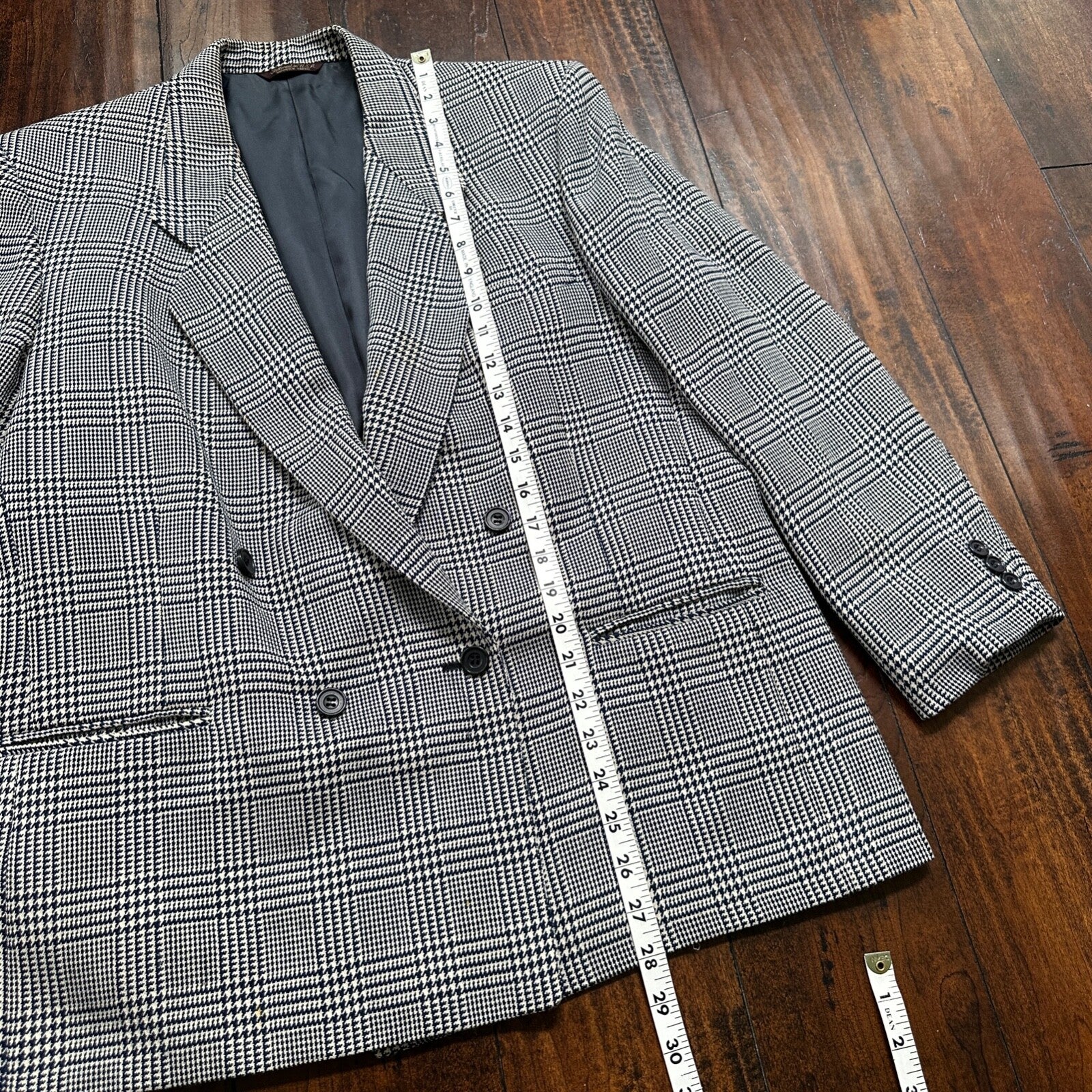 Vintage Cricketeer Womens Nordstrom Double Breasted Blazer Pure Wool 80s Plaid