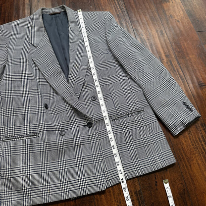 Vintage Cricketeer Womens Nordstrom Double Breasted Blazer Pure Wool 80s Plaid