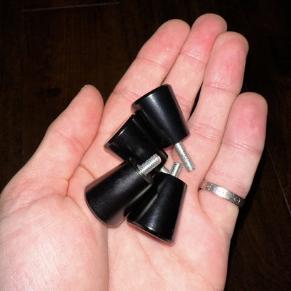 4 Flat Black Pull Knobs For Kitchen Bedroom Cabinet Round Black Dresser MCM VTG