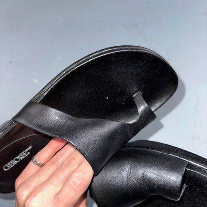Cherokee Sandals Womens 8.5 Thong Black Leather Toe-Post Casual Comfort VTG Y2K