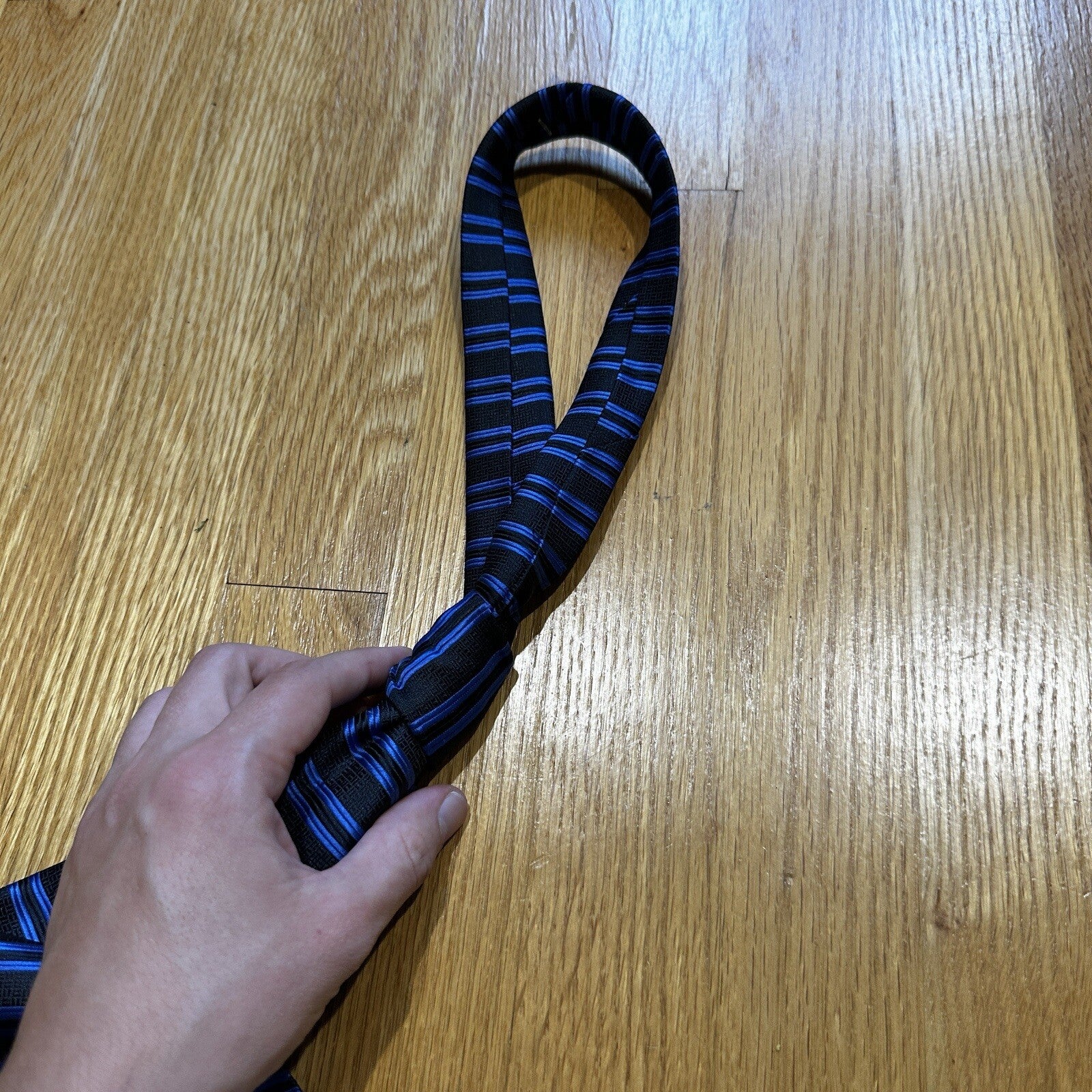 Vintage YSL Yves Saint Laurent Silk Geometric Floral Blue Striped Men's Neck Tie