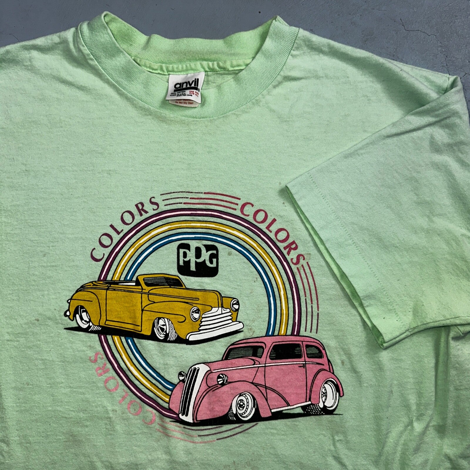 Cars Muscle Classic Engine VTG T Shirt USA Anvil Green Colors PPG Single Stitch