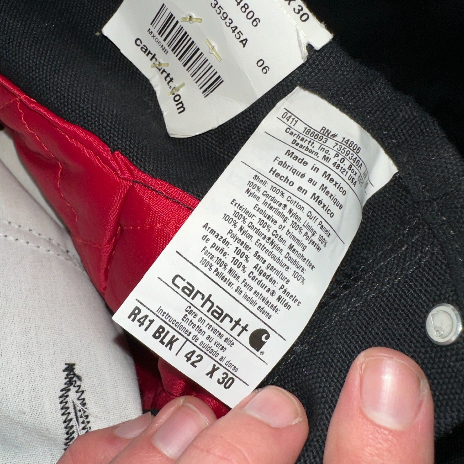 Carhartt R41 Quilt Lined Bib Overalls Mens 42x30 Black Duck Double Knee Tags VTG