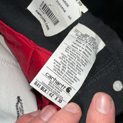 Carhartt R41 Quilt Lined Bib Overalls Mens 42x30 Black Duck Double Knee Tags VTG