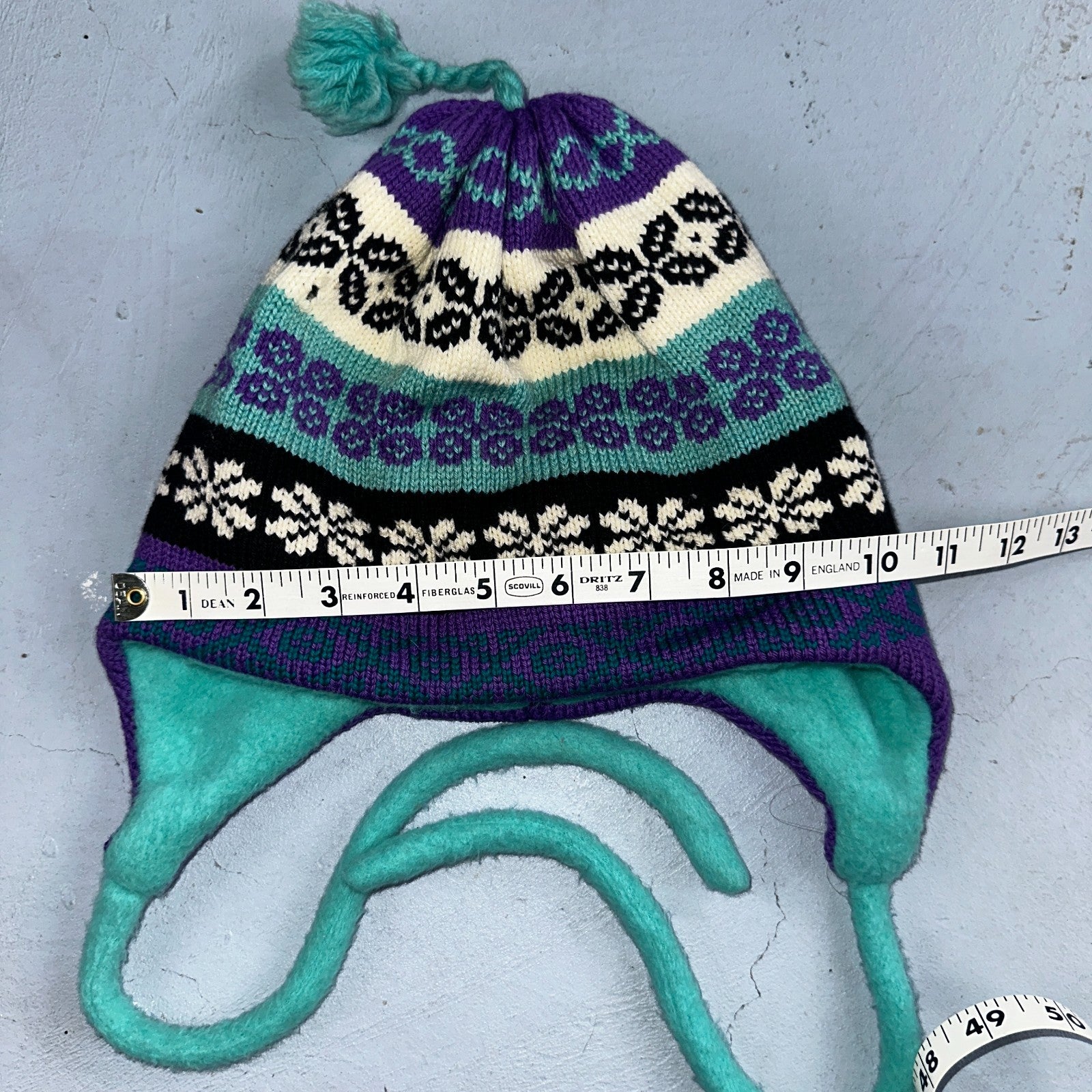 Vintage Turtle Fur Winter Beanie Hat Made in USA Wool Lined Snowflake Earflap