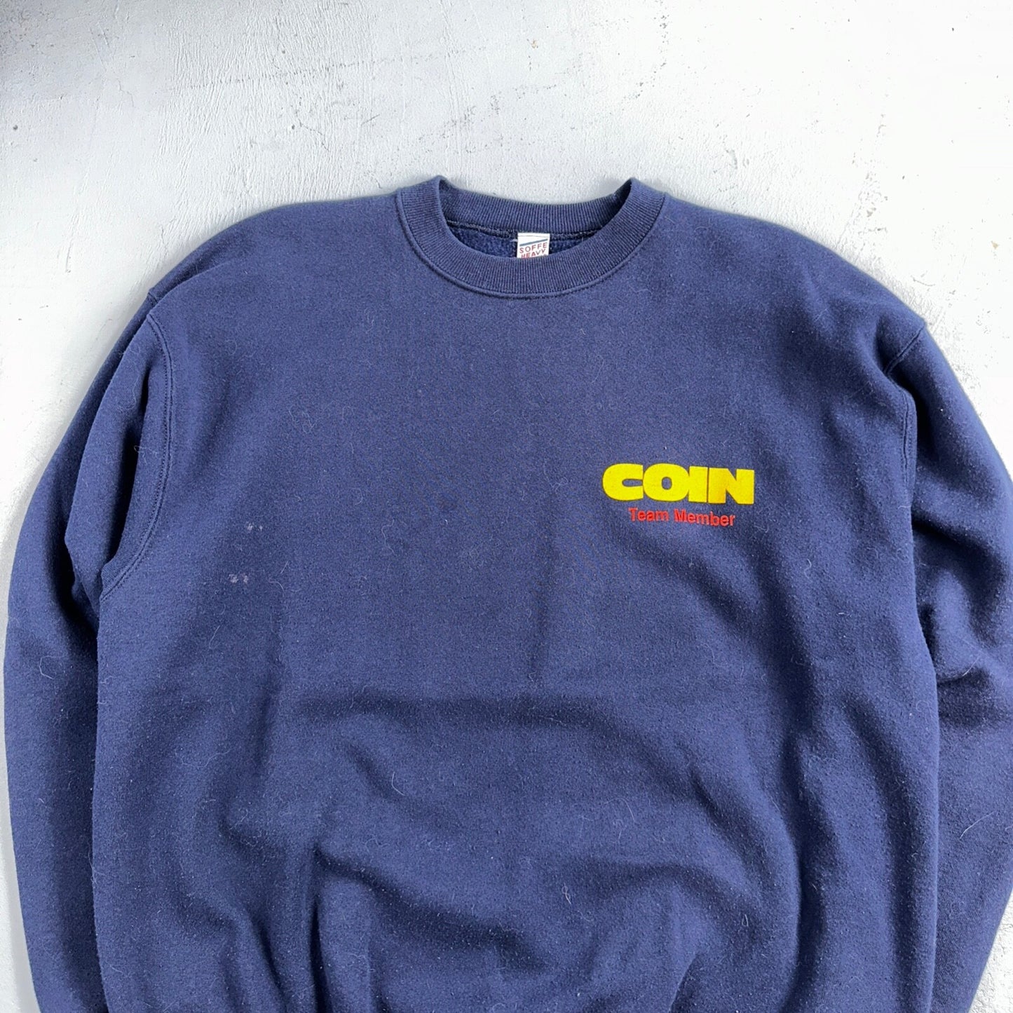 Coin Sofee Heavy Sweatshirt 90s VTG Crewneck USA Navy Basic Blue Team Member
