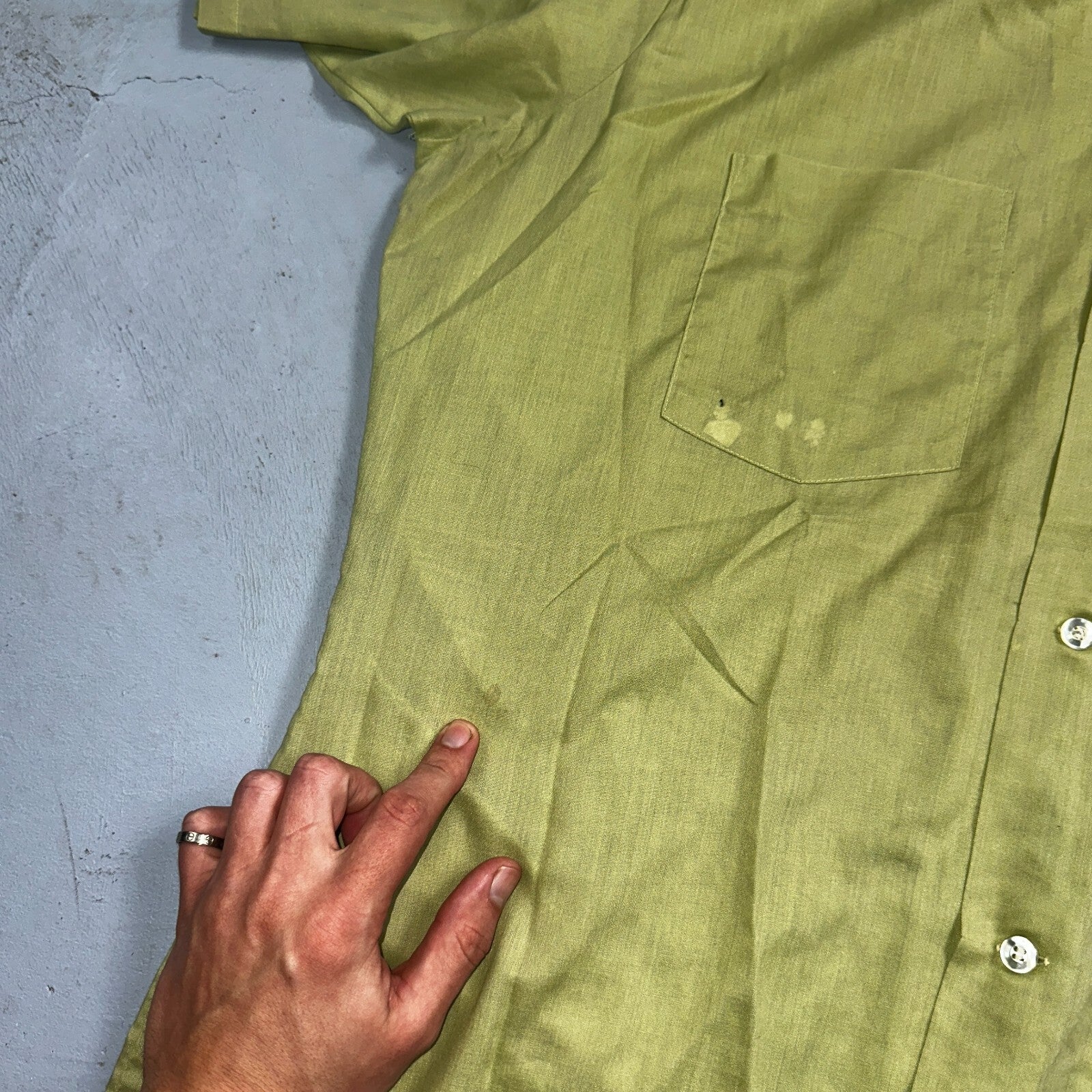 1960s Arrow Green Short Sleeve Button Down Shirt Rockabilly Sanforized Dacron