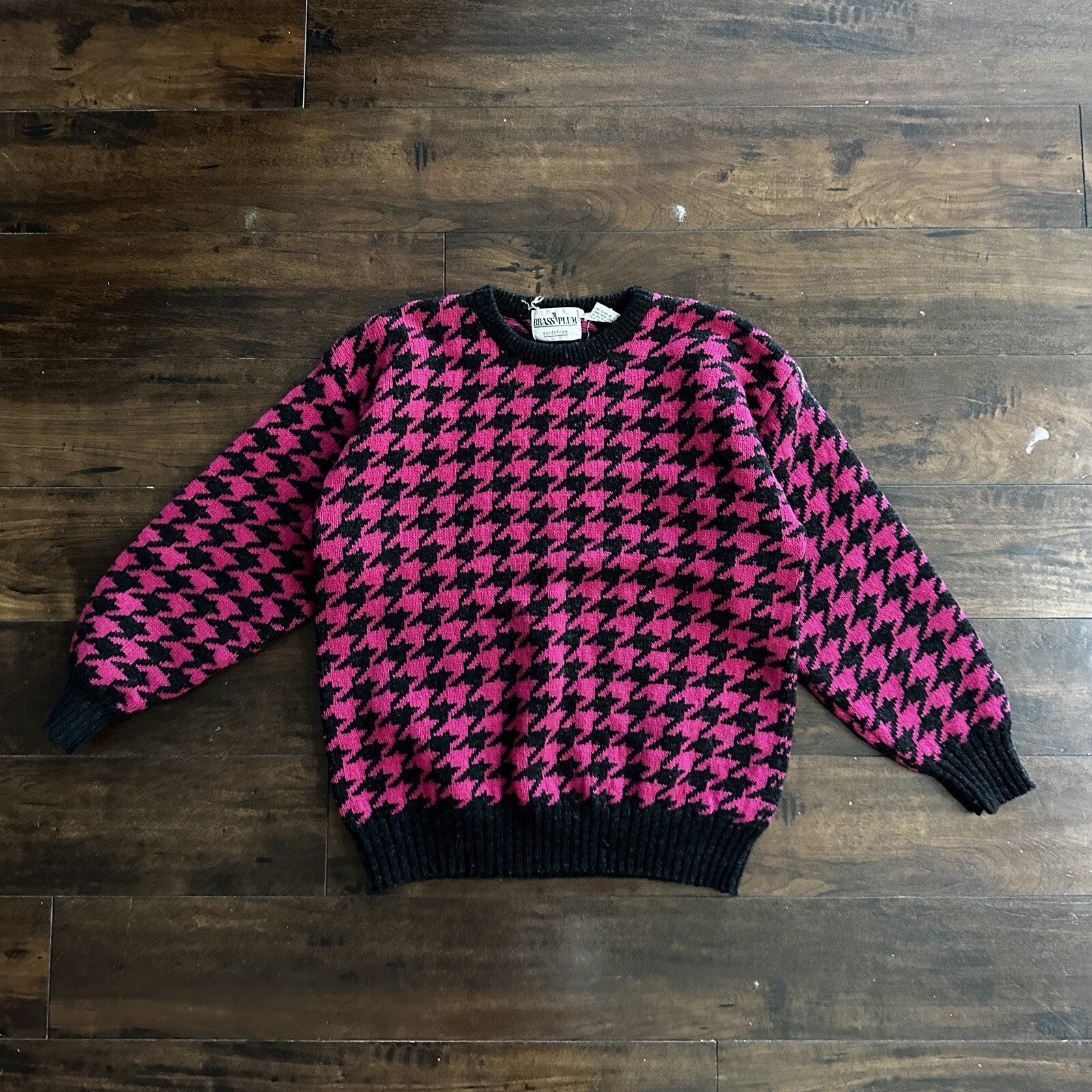 Vtg Brass Plum Nordstroms Womens Shetland Wool Aztec Knit Sweater Rockabilly 80s