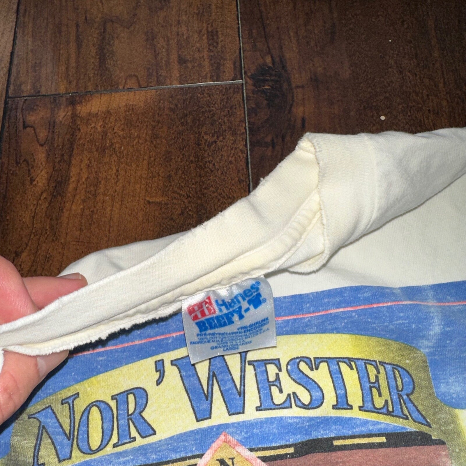 North West Kayak Vintage T Shirt White Thrashed Nor Wester Hefe Weizen Beer Rap