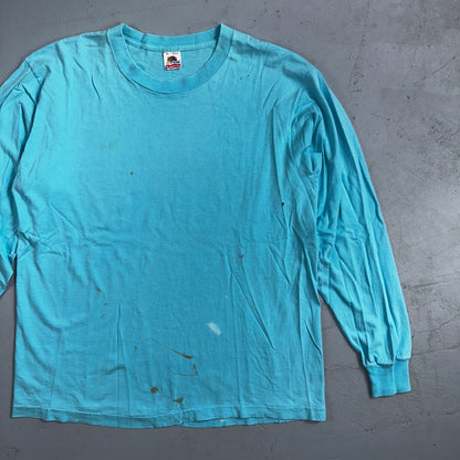 Fruit Of The Loom Long Sleeve Blank VTG T Shirt Lot XL Blue Thrashed Grunge