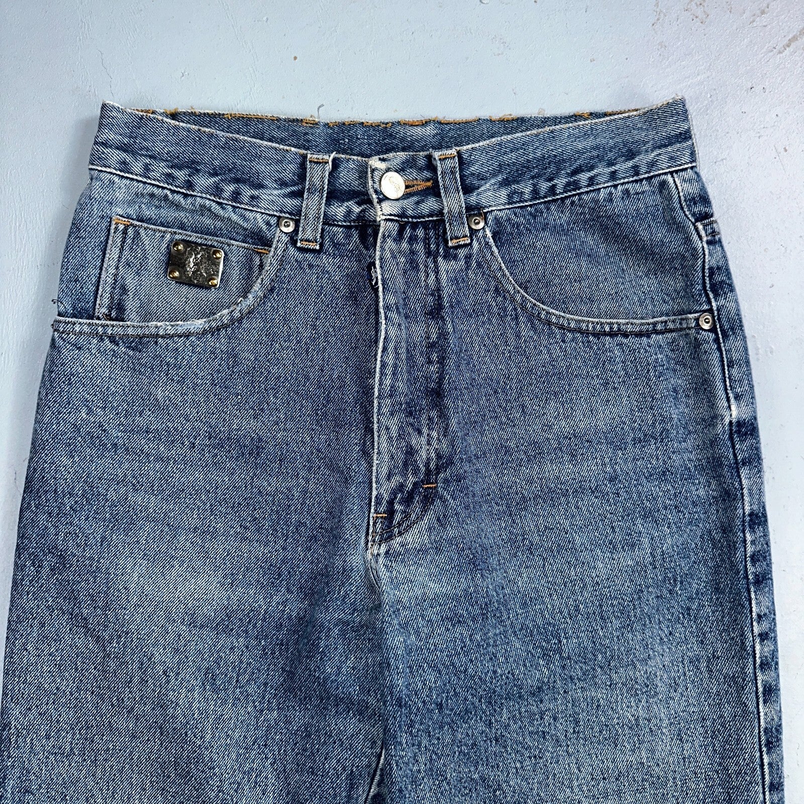 Vintage YSL Yves Saint Laurent Blue Denim Jeans Size 26x31 90s Womens Straight
