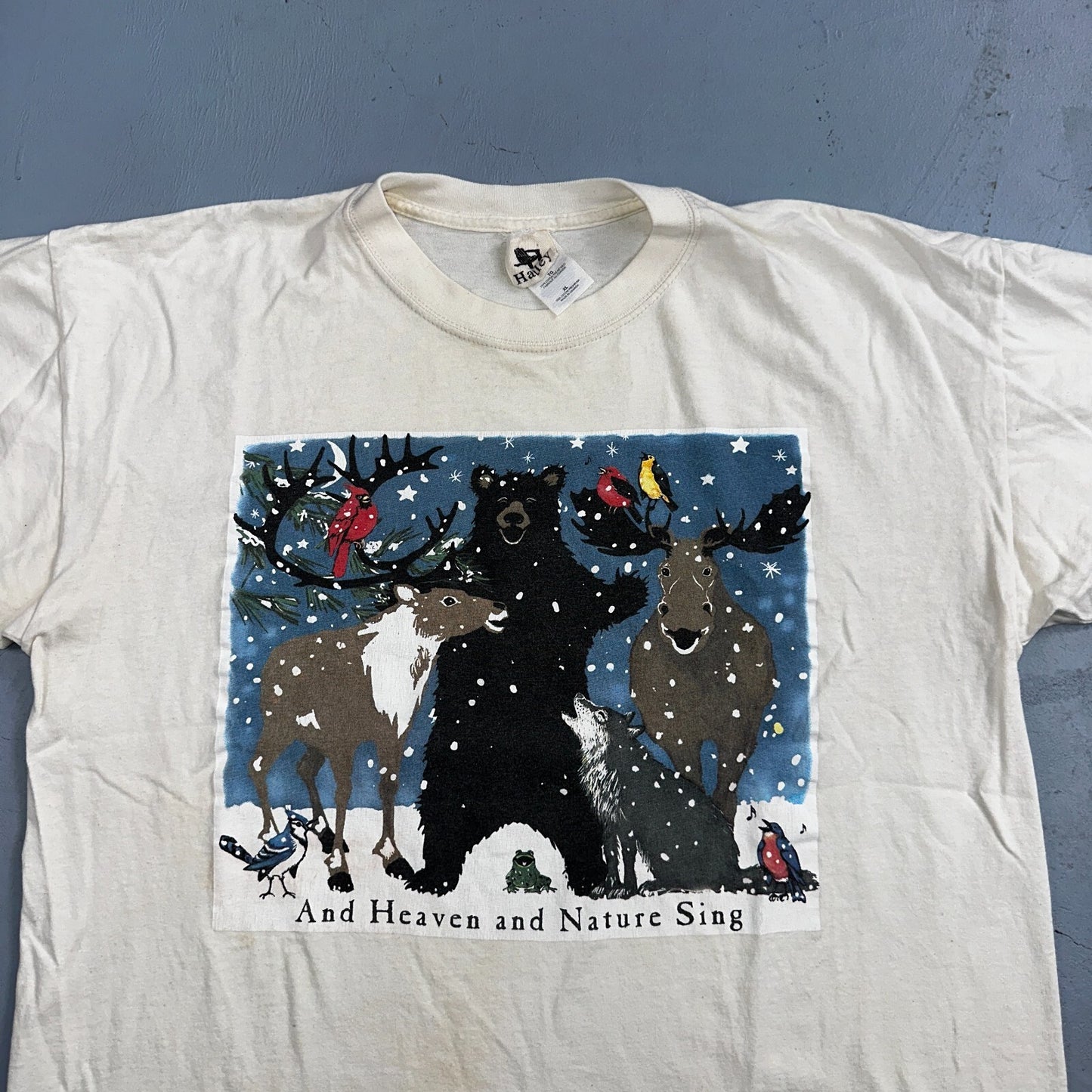 Animals Bear Moose Deer VTG T Shirt Heaven Nature Sing Family Christmas Hatley