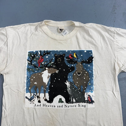 Animals Bear Moose Deer VTG T Shirt Heaven Nature Sing Family Christmas Hatley