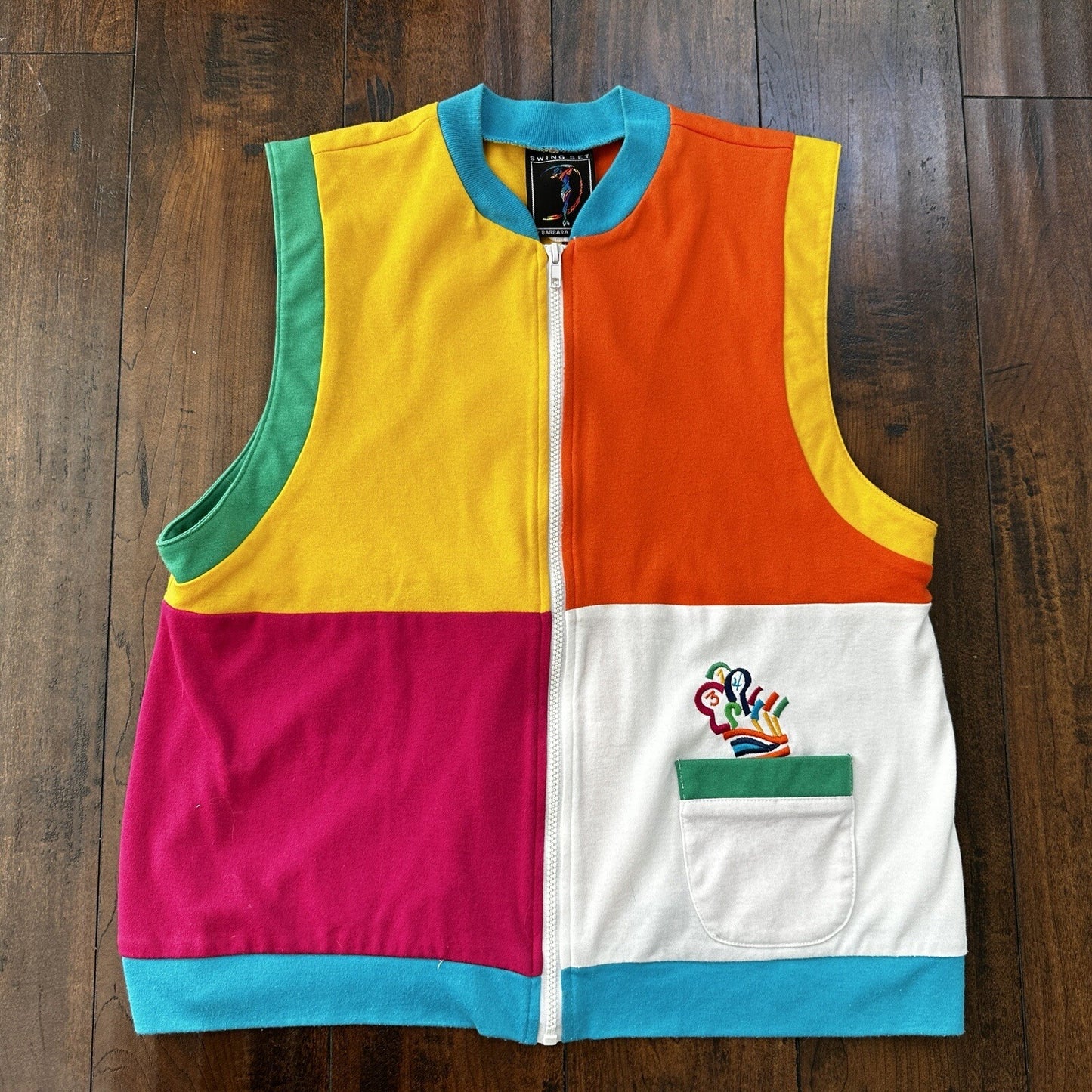 Barbara Gerwit Sweater Vest Womens L Usa Made 80s 90s Golf Colorblock VTG