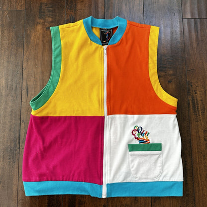 Barbara Gerwit Sweater Vest Womens L Usa Made 80s 90s Golf Colorblock VTG