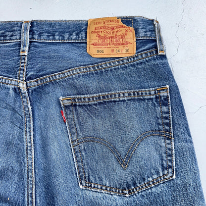 Levis 501 Vintage 90s XX Straight Leg Mexico Jeans 34x30 Thrashed Act 33x28