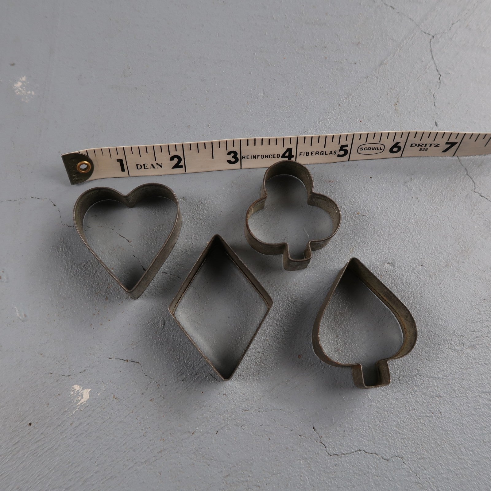 4 Vintage Metal Cookie Cutters Heart Diamond Club Spade Shapes Playing Card Suit