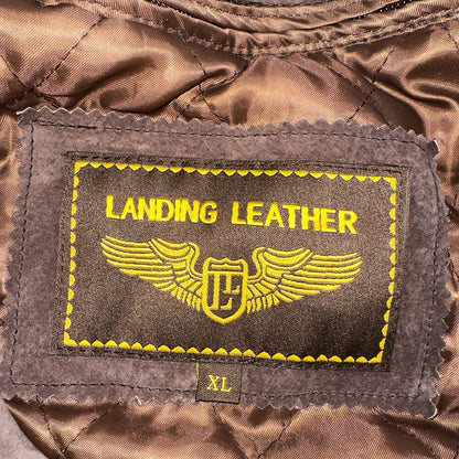 Vintage 90s Suede Leather Brown Bomber Jacket XL Retro Aviator Landing Leather