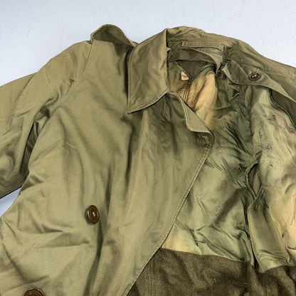 1950 US Army OD-7 Overcoat Cotton No Liner Korean War Trench Coat Belted OG 107
