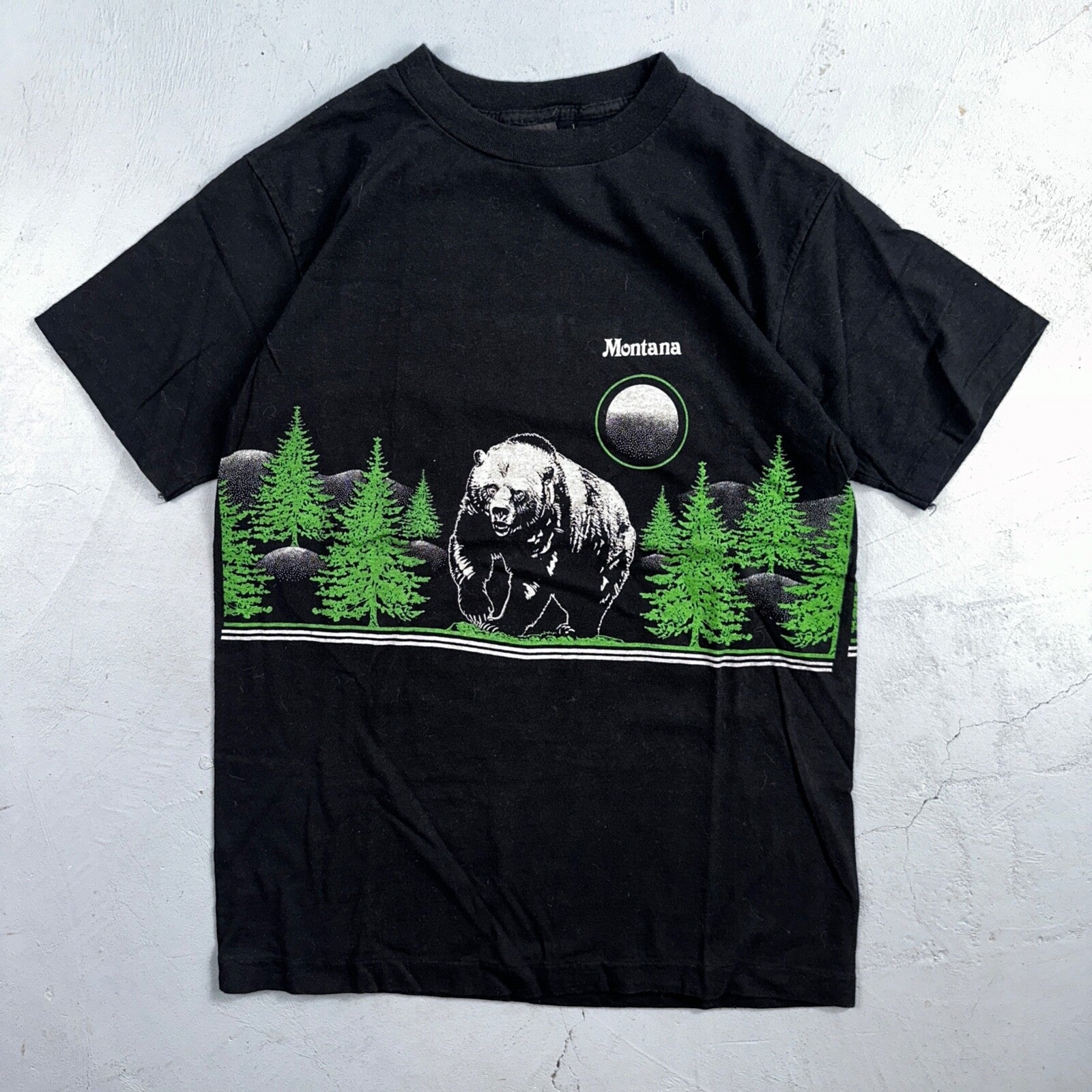 Bear Mountain Montana VTG T Shirt Double Sided 80s Black Art Moon Nature Animal