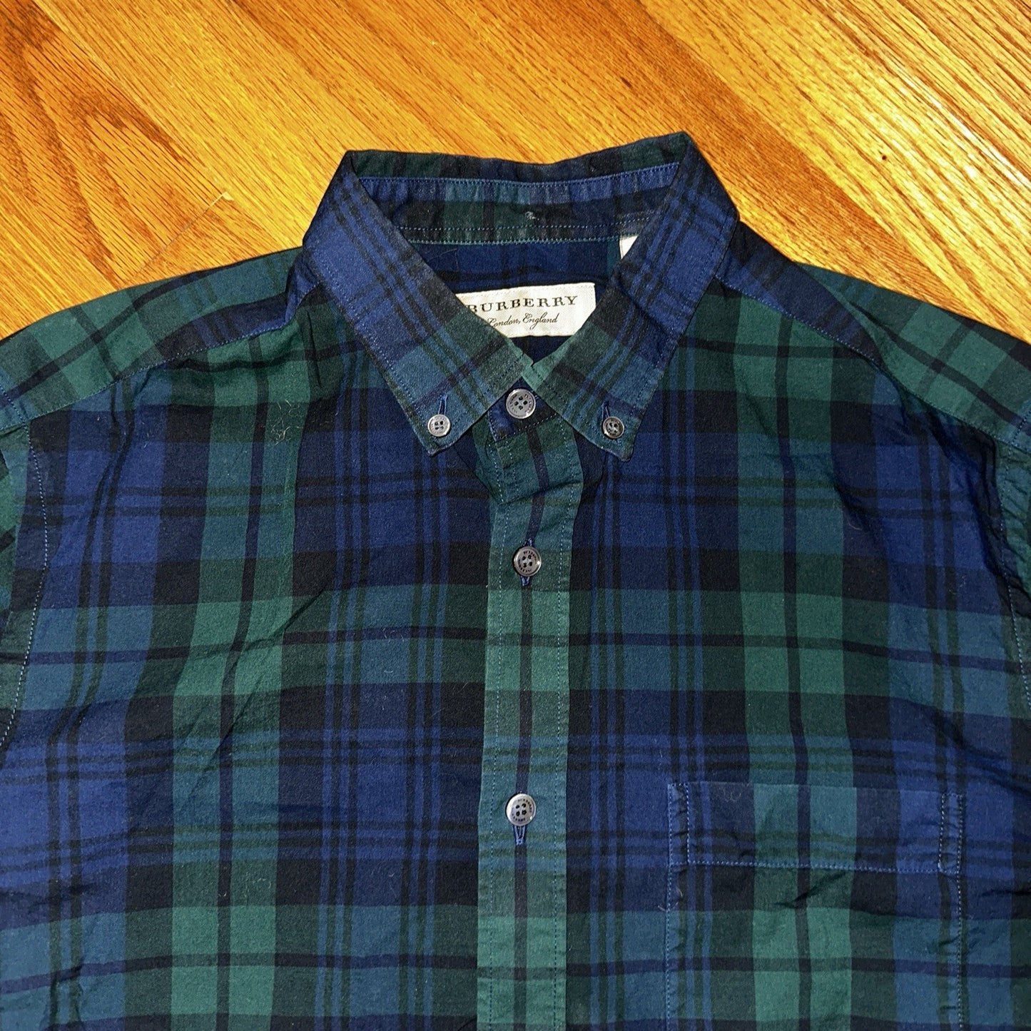 Burberry Men’sGreen Plaid Shirt Size S Button Up Long Sleeve Lightweight Cotton