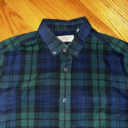 Burberry Men’sGreen Plaid Shirt Size S Button Up Long Sleeve Lightweight Cotton