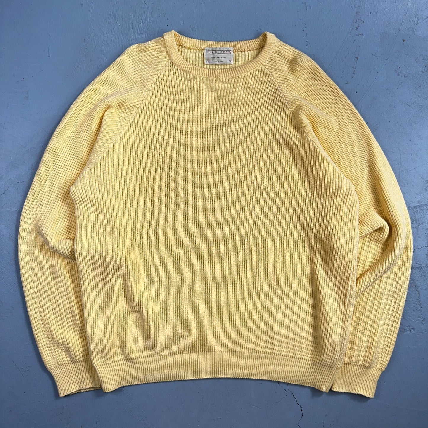 Lord Jeff Mens Chunky Knit Pullover Crewneck Sweater Fine Cotton USA Yellow XL