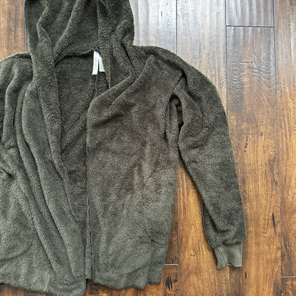 Forgotten Grace Furry Cardigan Womens Medium Green Open Front Athleisure Cozy