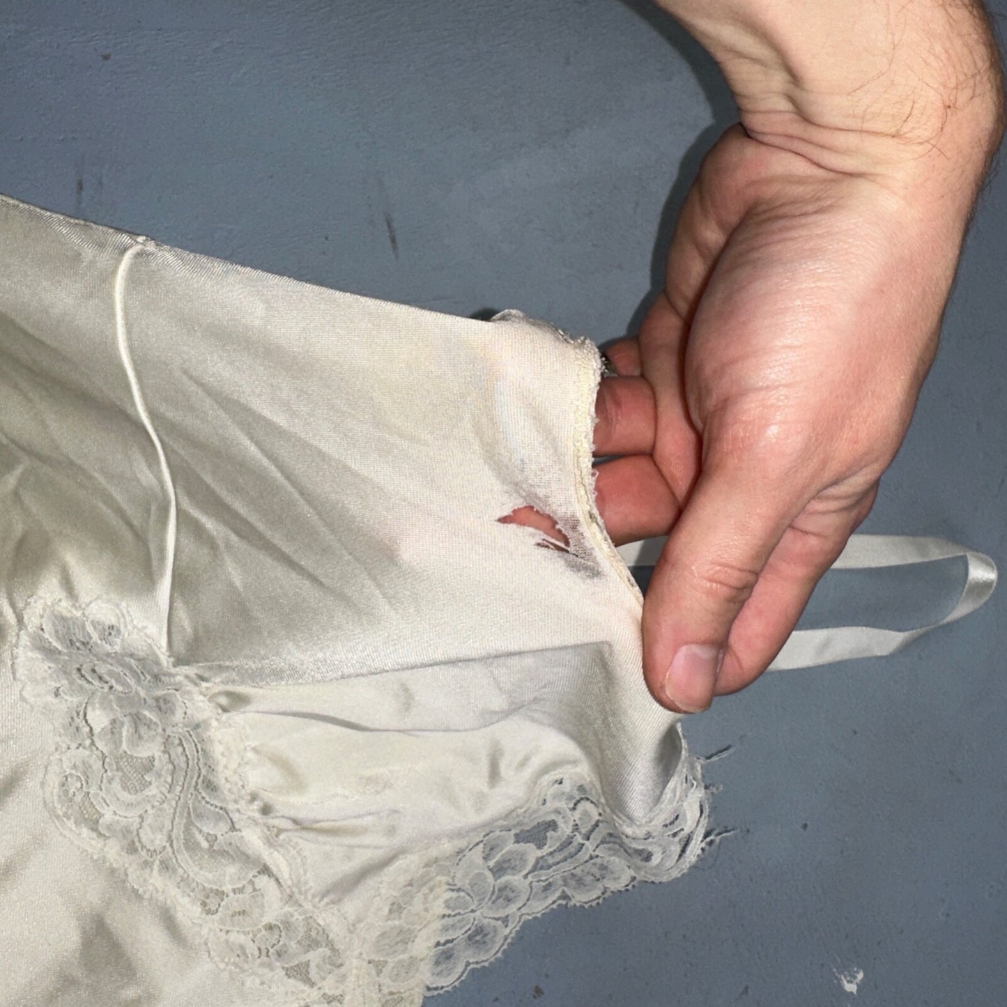 Vintage 1970s Shadow Lingerie Slip Dress Sleepwear Full Sweep Nightgown Lace 70s