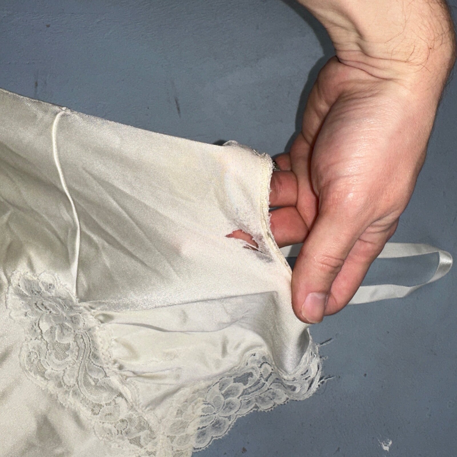 Vintage 1970s Shadow Lingerie Slip Dress Sleepwear Full Sweep Nightgown Lace 70s