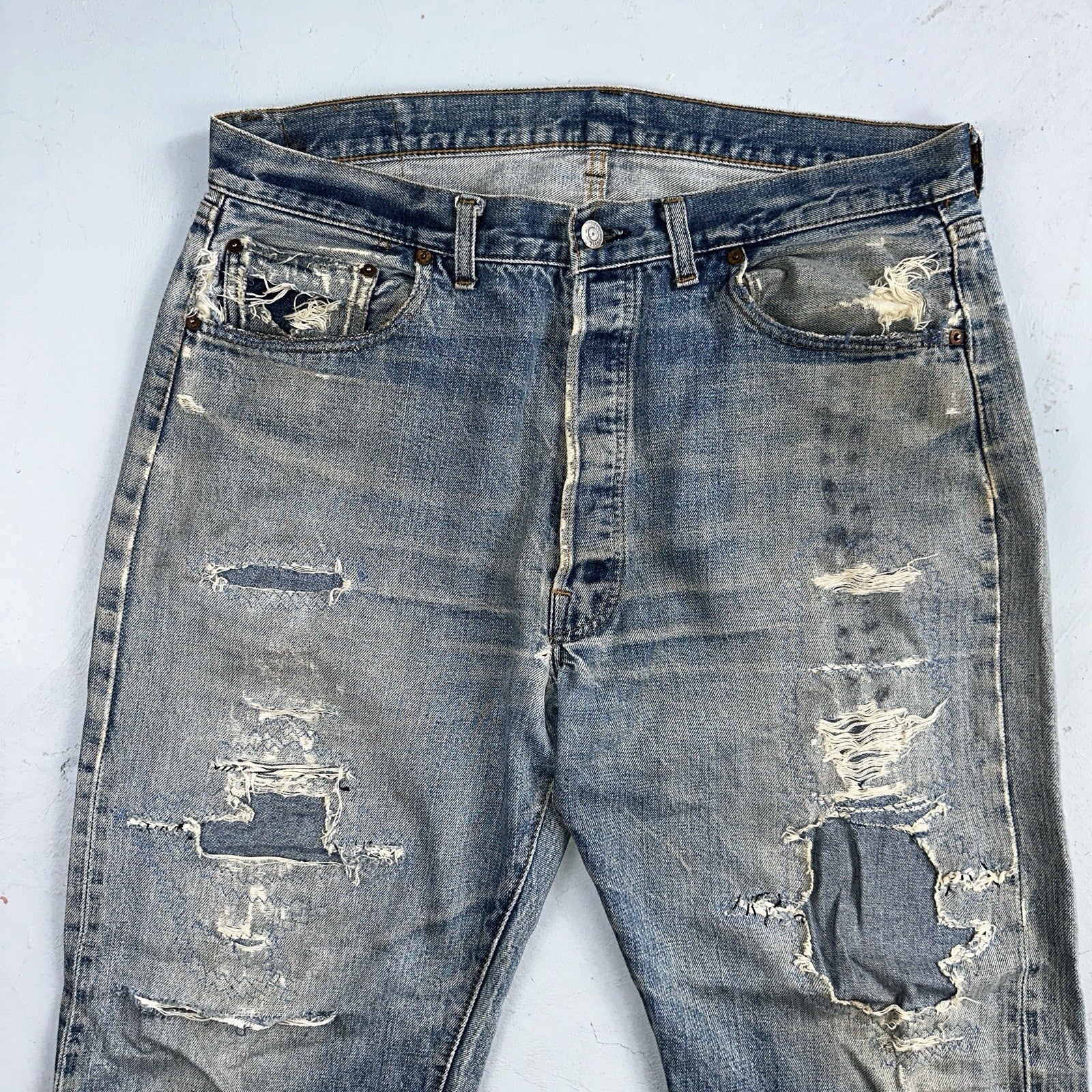 Levis 501 VTG 70s SS Redline Selvedge Jeans XX Med Wash Thrashed Act 35x26