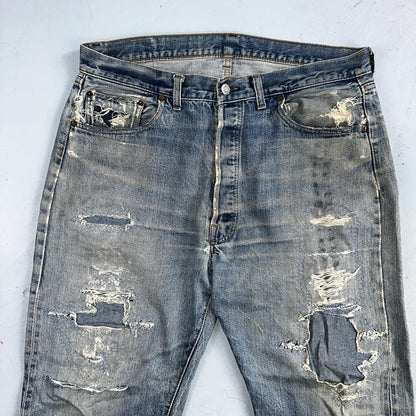 Levis 501 VTG 70s SS Redline Selvedge Jeans XX Med Wash Thrashed Act 35x26