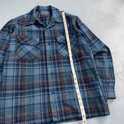 Pendleton Board Shirt Mens S 1960s Plaid Wool Long Sleeve VTG USA Loop Collar