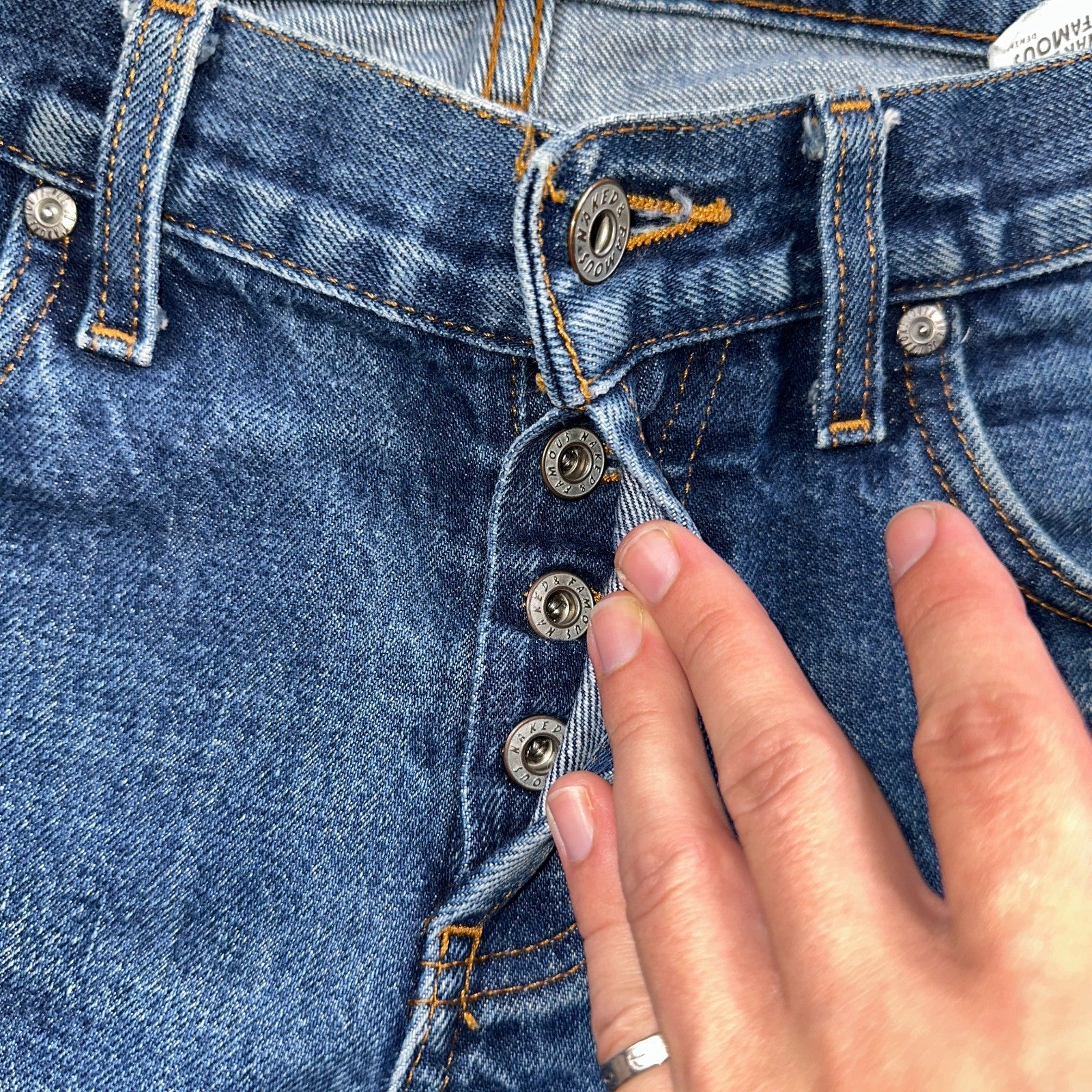 Naked & Famous Jeans Mens 30x36 Blue Dirty Fade Selvedge Denim Skinny Guy